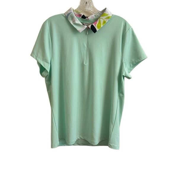 Tommy Bahama Golf Women’s Polo Quarter Zip Short Sleeves Tropical Collar Mint XL - Picture 1 of 5